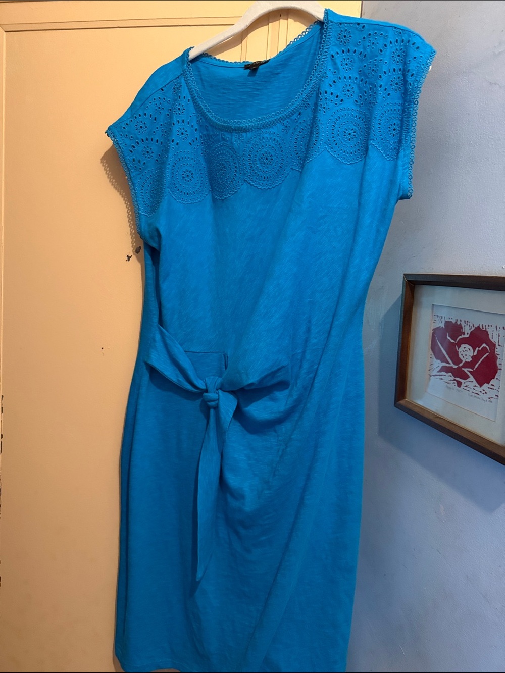 Bri Blue Tie-Waist Eyelet Detail Dress